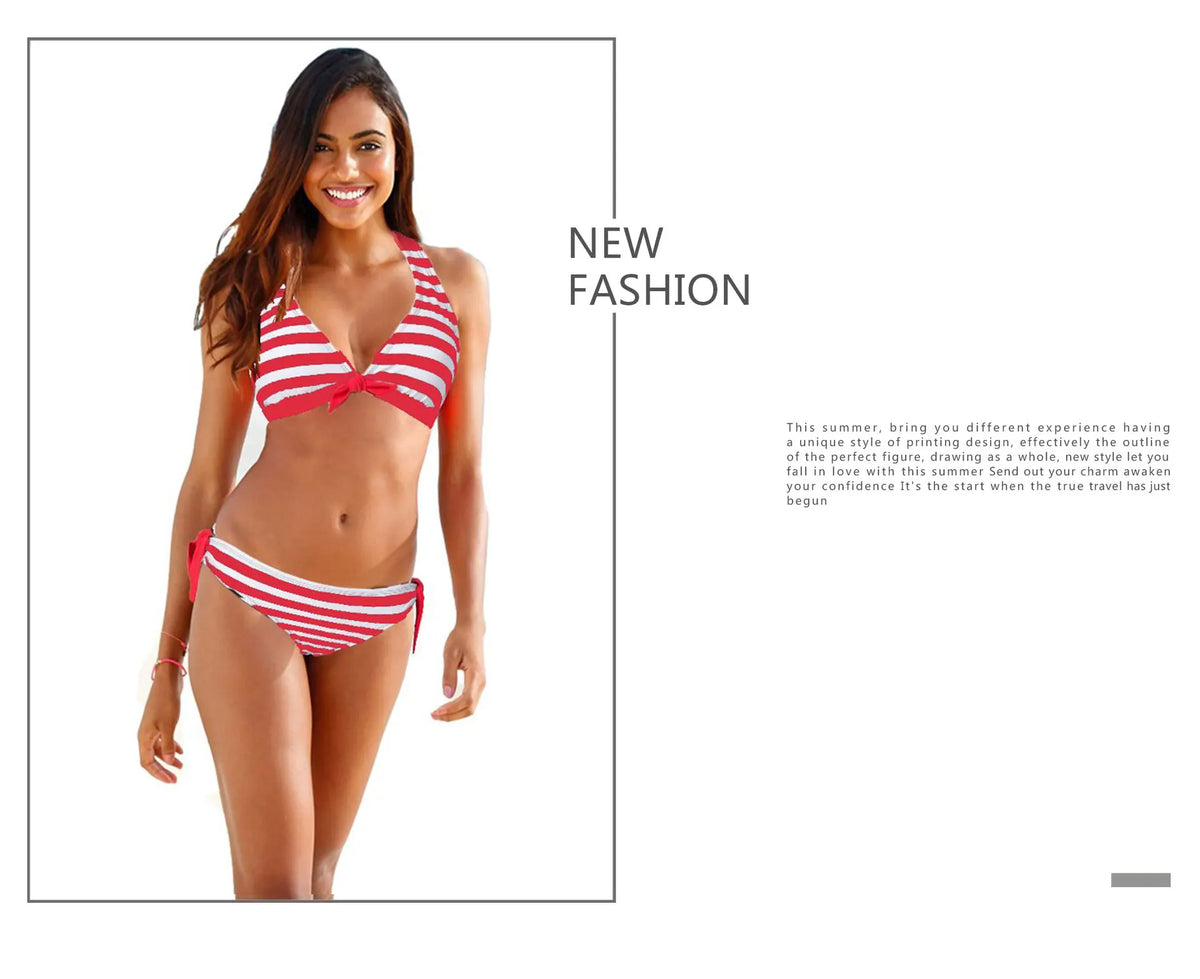 2026 Sexy Bikini Striped Swimwear Swimsuit Women Halter Bikinis Set Bathing Suit Female Push Up Banadores Mujer Bikini Brasileno