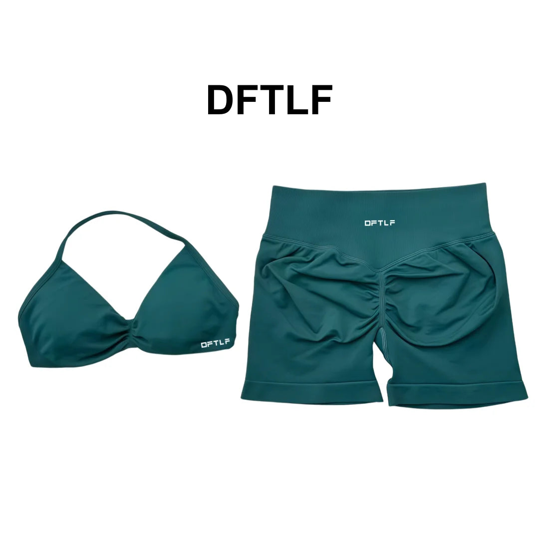 2 Piece DFTLF Impact Gym Set Women yoga Sports Bra Shorts Sets Open Back Scrunch Butt Seamless Workout Jogging Sports Trainin