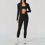 Yoga Set 3PCS Women's Tracksuit Workout Outfit Zipper Fitness Long Sleeved Sportswear Gym Clothes Female Sports Bra Yoga Clothes