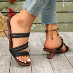 2026Women's Fashion High Heels Sandals Square Toe Wedge Heeled Dress Shoes Woman Comfort Slip on Thin Strap Sandals