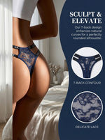 Low-Rise Letter Lace Thong Sexy-Style Blue Floral Embroidery Underwear Breathable Thong C856