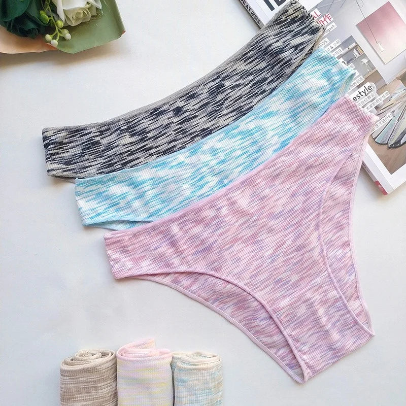 4Pcs/Set Women's Panties Low Rise Briefs Stretch Underwear Female Underpants Colorful Striped Panties Comfort Lingerie S-XL