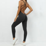Seamless High-Waisted Peach Hip Yoga Jumpsuit for Women - Fast Drying Sweat-Wicking Tight Running Sports Jogging Gym Activewear
