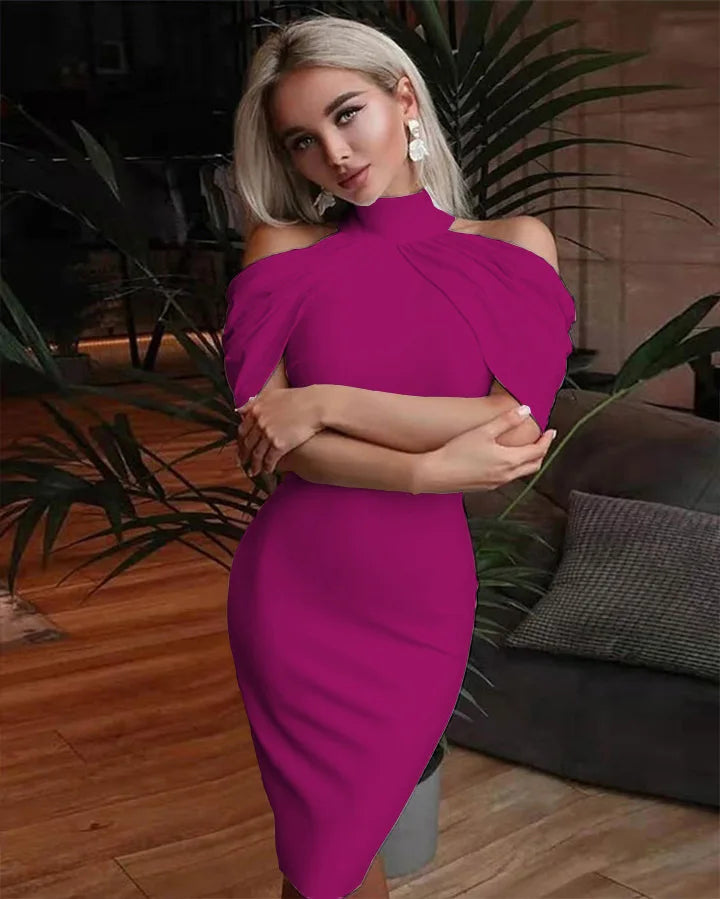 2024 New Solid Color Slim Midi Dresses Women Halter Neck Off Shoulder Package Hip Bodycon Elegant Temperament Ladies Party Dress
