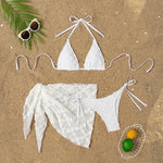 Sexy White Cover Up Skirt 3 Piece Bikini Women Lace Bandage Thong Swimsuit 2025 Beach Push Up Bathing Suit Swimwear Biquini