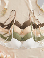 4Pcs Daily Lace Trim Women's Underwear Set Rib Knit Push up Underwire Bra Airy & Stylish Women's Bra
