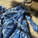 With Sarong Printed Halter Bikini Women Swimwear Female Swimsuit Three-pieces Bikini set Padded Bather Bathing Suit Swim V6966
