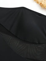 Sexy One Shoulder Swimwear Women 2026 Vintage Mesh Patchwork Transparent Tummy Control One Piece Swimsuit Beach Bathing Suits