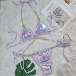 Diamond Rhinestones PU Faux Leather Bikini Female Swimsuit Women Swimwear Two-pieces Bikini Set Bather Bathing Suit Swim V5131