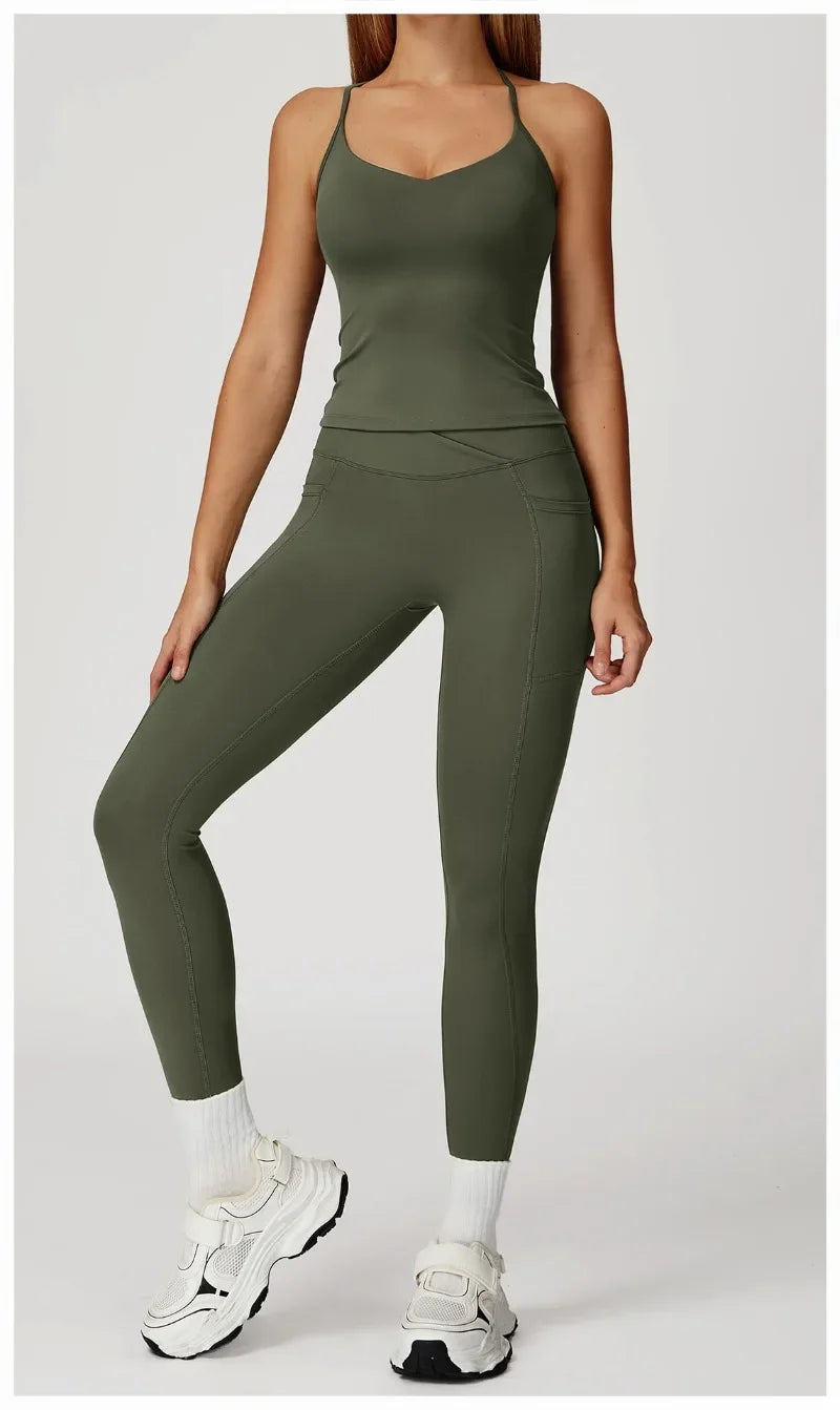2-Piece Women's Fashion Yoga Set Beautiful Back Slimming Naked Comfort Set Outdoor Sports Running Fitness Leisure Set