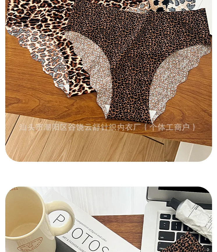 1pcs Seamless Panties Ladies Leopard Print Sexy Underwear Zebra Stripe Briefs Ice Silk Panty Invisible No Trace Solid Underpants