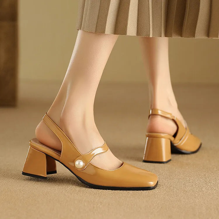 Elegant Slingback Sandals Women Summer Shoes Pink Black Silver Medium Heels Close Toe Office Party Shoes Female Large Size 45