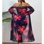 S - XL Long Sleeve Cover Up Flowers Bikini Female Swimsuit Three-Pieces Bikini Set Women Swimwear Bather Bathing Suit Swim V7232