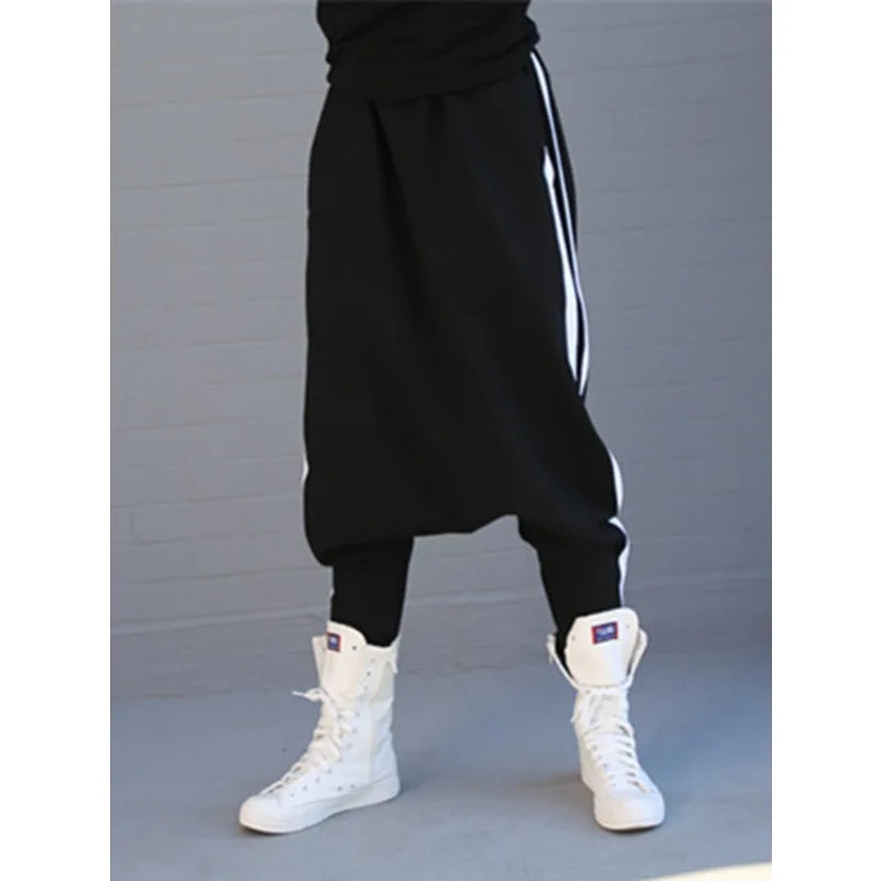 Striped Black Harem Pants for Women 2025 New Wide Casual Pockets Female Sportwear Trousers Ladies Bottpms 55977