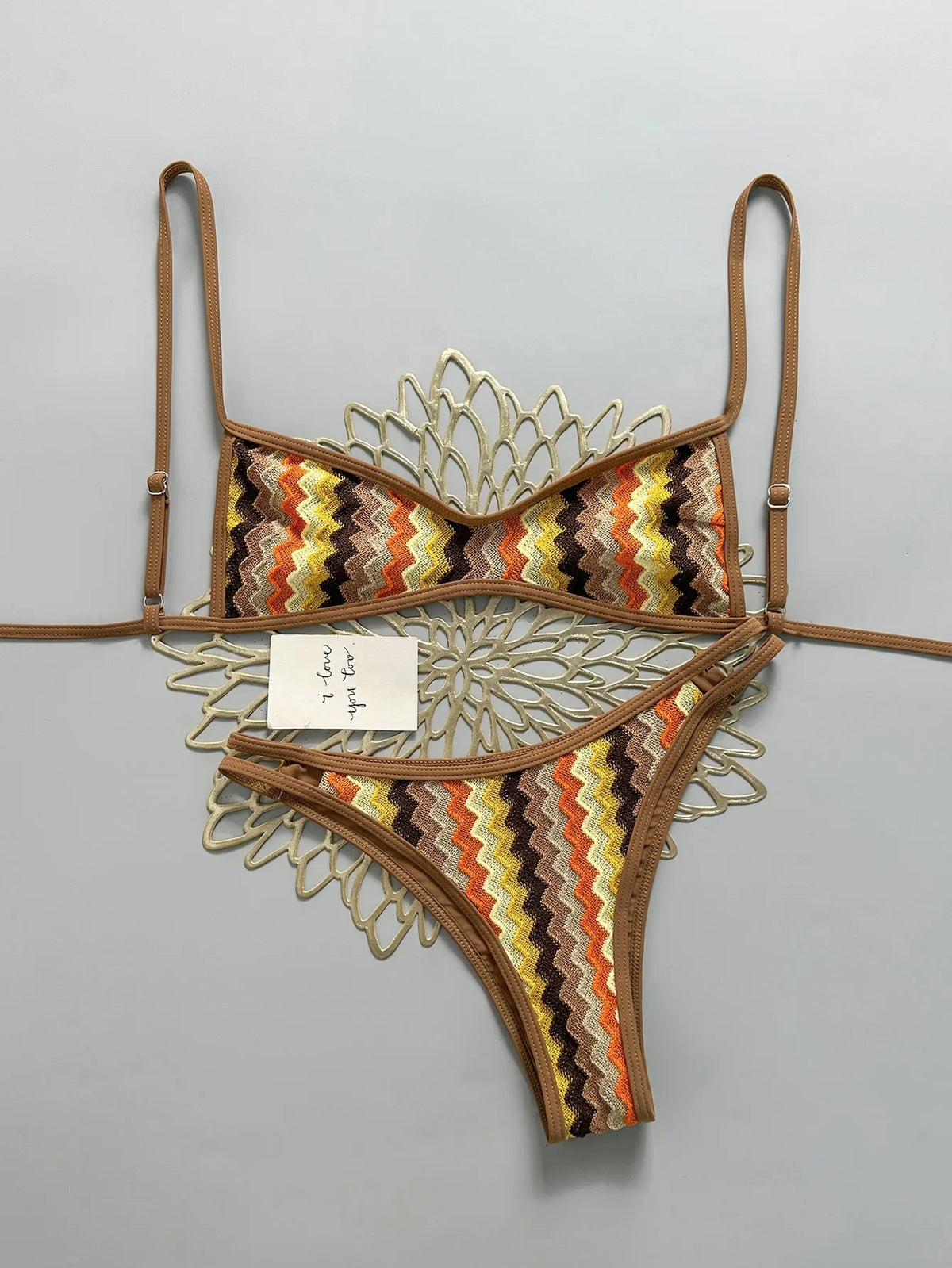Crochet Striped Brazilian Bikini Women Swimsuit Female Swimwear Two-pieces Bikini Set High Leg Cut Bather Bathing Suit Swim Lady