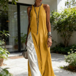 Summer Casual Beach Sundress with Pockets Women's Flowy Long Tank Top Side Split Crew Neck Sleeveless Maxi Dress
