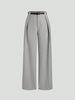 Women's Elegant Grey Striped Pleated Office Lady Pants Casual Wide Leg Loose Long Trousers Spring/Fall