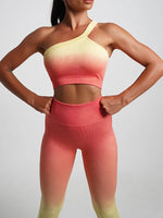 Seamless Tight Yoga Sets Sports Fitness Gradient Single Shoulder Bra High Waist Hip Lifting Pants Suits Wokout Gym Running Sets
