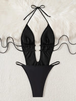 Deep V Neck Halter Backless Female Swimwear One Piece Swimsuit Women Monokini High Cut Leg Bathing Suit Swim Beach Wear Bodysuit
