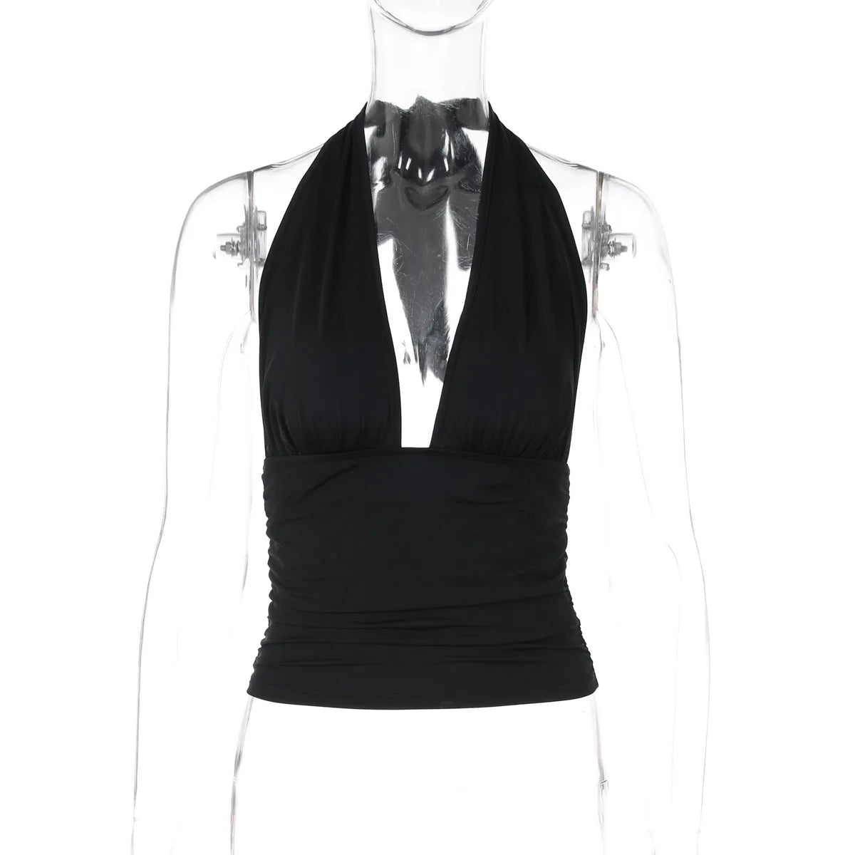 FDYOUI Sexy Deep V-neck Bandage Solid Crop Tops Women's 2026 Summer Halter Off Shoulder Sleeveless T-shirt Vacation Corset Top
