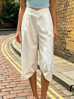 Summer Women Cargo Capri Pants Elastic Waist Cuffs Cropped Trousers with Side Pockets Fashion Casual Loose Fit Pants Streetwear
