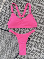 Sexy Ring Linked Backless Bikini Set Women Solid Black White Hollow Out Push Up Micro Swimsuit 2024 Bathing Suit Thong Swimwear