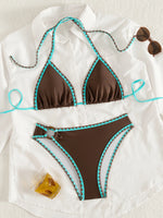 ZTVitality Sexy Coffee Color Patchwork Two-Piece Bikinis 2026 Women's Push Up Halter Bandage Swimsuit Holiday Swimwear Biquini