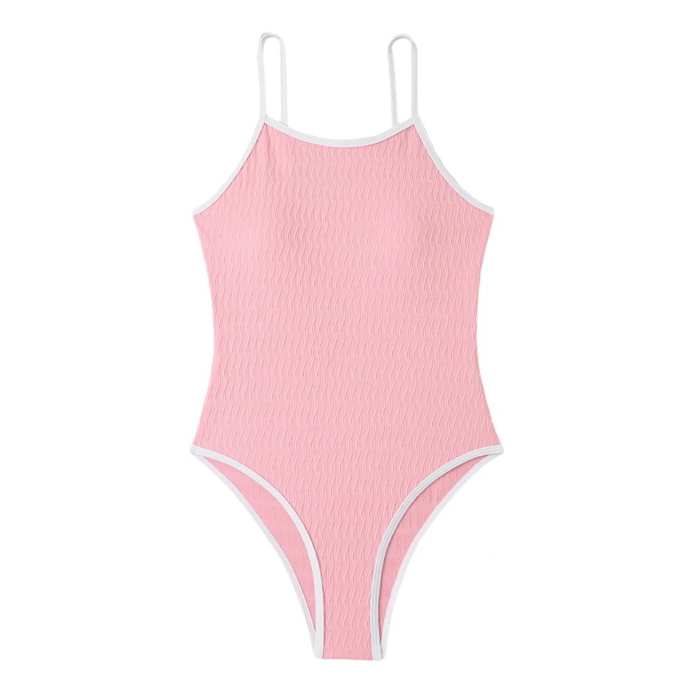 2026 One Piece Swimsuit Solid High Cut Swimwear Women Bathing Suit Female Swimming Summer Beachwear Bodysuit