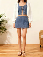 2026 New Women’s Denim Street 2 Piece Sets Sleeveless Tie-up Front Tops Vest and Mini Skirt Outfits Fashion Clubwear