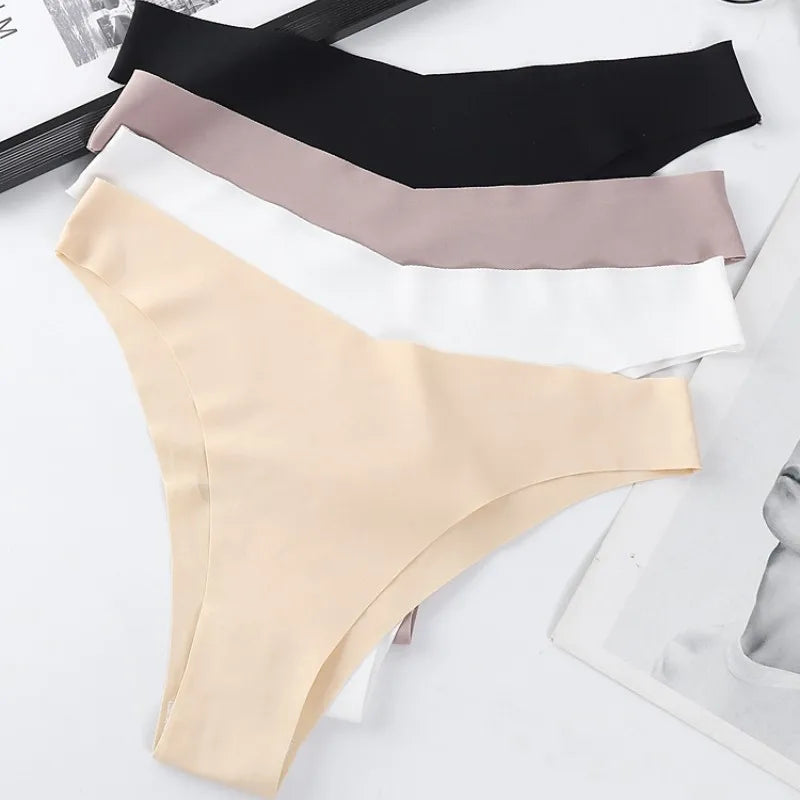 4Pcs/Set Ice Silk Low Rise Panties Seamless Underwear Women V-Shaped Briefs Quick-Drying Sports Thongs Female Underpants S-L