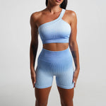 Seamless Tight Yoga Sets Sports Fitness Gradient Single Shoulder Bra High Waist Hip Lifting Pants Suits Wokout Gym Running Sets