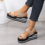New Minimalist Slingback Wedge Sandals Summer Light Weight Shoes Striped Color Sole Thick Bottom Ladies Leisure Sandalias