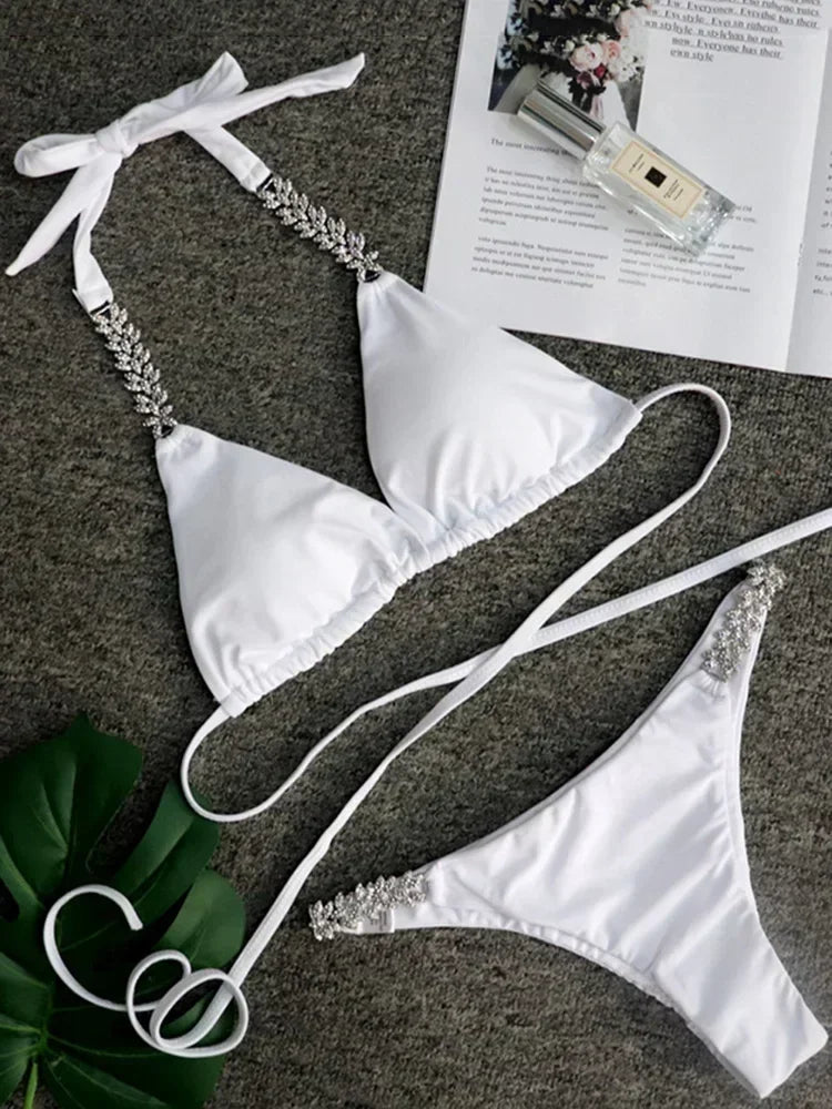 Halter Crystal Rhinestone Diamond Bikini 2026 Female Swimsuit Women Swimwear Two Pieces Bikini set Brazilian Bathing Suit Swim