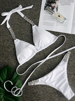Halter Rhinestone Diamond Bikini Women Swimsuit Female Bikinis Metal Chain Swimwear Two Pieces Bikini Set Bathing Suit Swim Lady