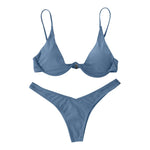 Sexy Underwire Bikini 2024 Mujer Women Solid Red Push Up Bra Thong Swimsuit Halter V Neck Bathing Suit Mini Micro Thong Swimwear