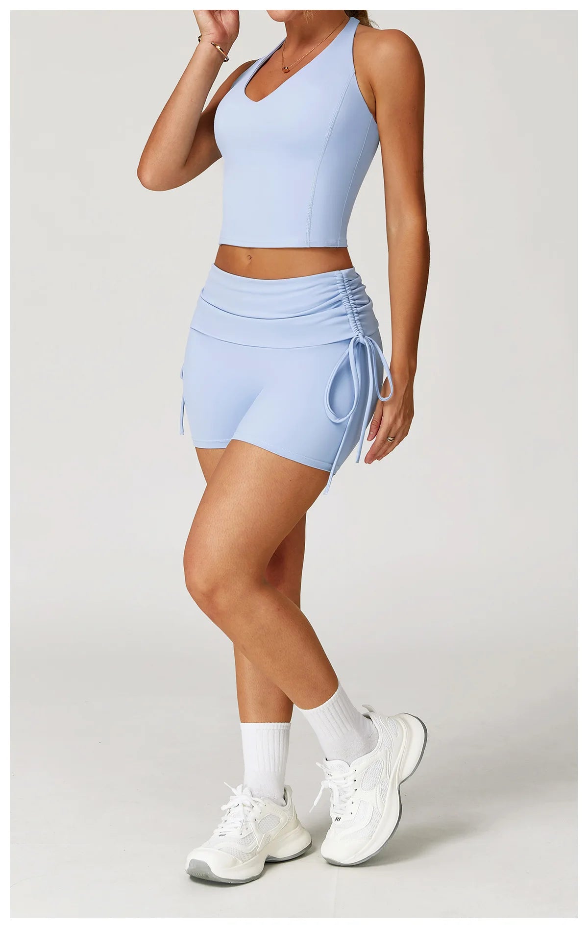 Women's Yoga Pants Summer Folding Drawstring High Waisted Nude Tight Sports Shorts Breathable Tummy Control Workout Leggings