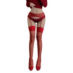 Women's Suspender Tights Sheer Lace Stockings Crotchless Pantyhose with Garter Belt