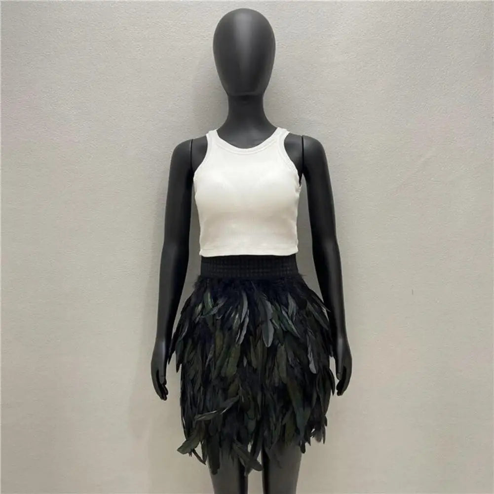 Festival Faux Feather Skirt Punk Gothic Style Hand-Stitched Design Stage Performance Punk Gothic Mini Short Skirt