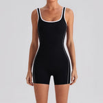 Sexy Sleeveless Backless Scrunch Yoga Jumpsuit Women Color-block U Neck Slim Sports One Piece Suits Tight Fitness Gym Overalls