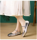 2025 Elegant Woman Square Toe Lolita Lady Barefoot Boat Gold Flats Elegant Soft Sole Ballerina Party Mary Jane Shoes