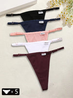 5PCS Women's Panties Cotton Thongs Adjustable Waist Sexy G-String Solid Color Seamless Intimate Female Underpants Lingerie S-XL