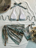 Tie Dye with Skirt Halter Beads Bikini Women Swimwear Female Swimsuit Three-pieces Bikini Set Bather Bathing Suit Swim Beachwear