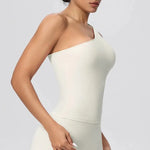 Women Seamless Cloud Feel One-Shoulder Waist-Cinching Yoga Vest Quick-Dry Slimming Sports Shaping Underwear Running Fitness Top