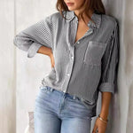 Women Shirt Lapel Long Sleeve Women's Shirts Single Breasted Shirt Tops with Patch Pocket Office Tops