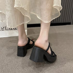 Fashionable High-Heeled Sandals Women's Summer Thin Strap Outer Wear Thick Bottom Drag Shoes Southeast Asia Beach Sandals