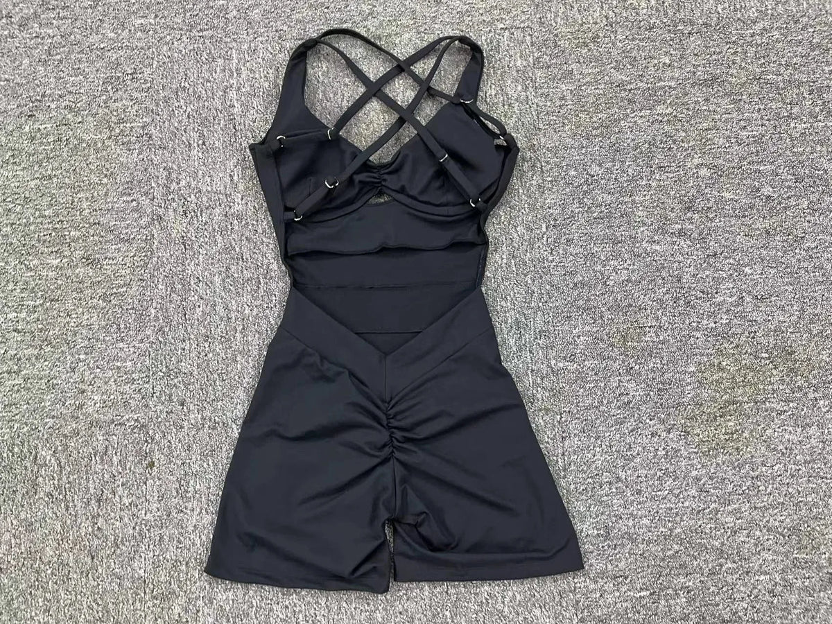 Adjustable double straps Open backV shape back design Scrunch butt No front seam Flatlock InseamRemovable pads BODYSUIT