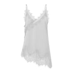 Women Summer Solid Color Lace Trimmed Camisole Fashion Spaghetti Strap Tank Top with Scalloped Hem