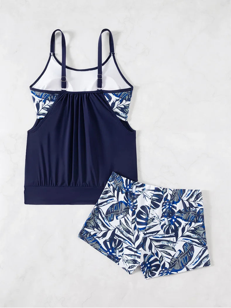 Summer Two Pieces Swimsuits Woman Print Swimwear Female Tankini Sets Beachwear High Waisted Bathing Suit Sports Women Bathers