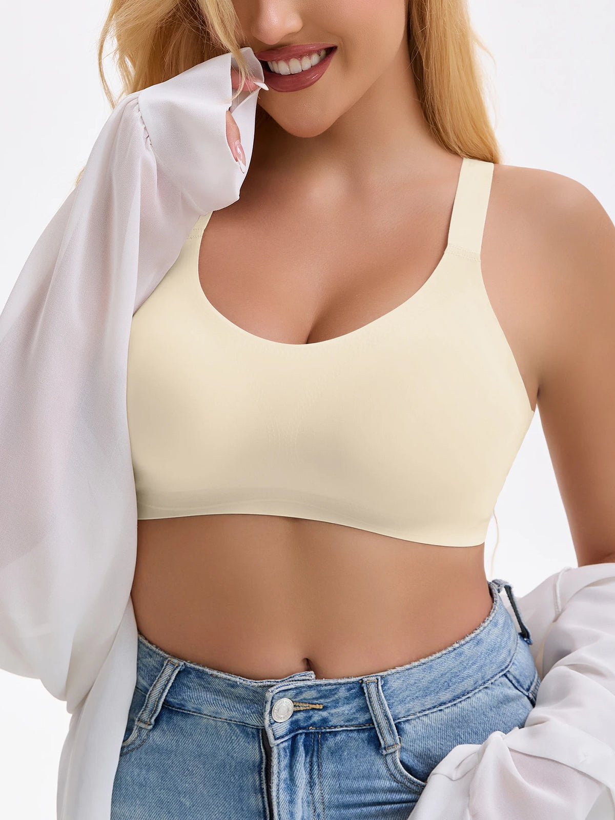 Women Solid Color Wire-Free High Comfort Yoga Sports Bra, Seamless One-Piece Invisible Underwear, Y-Shaped Beauty Back Elastic