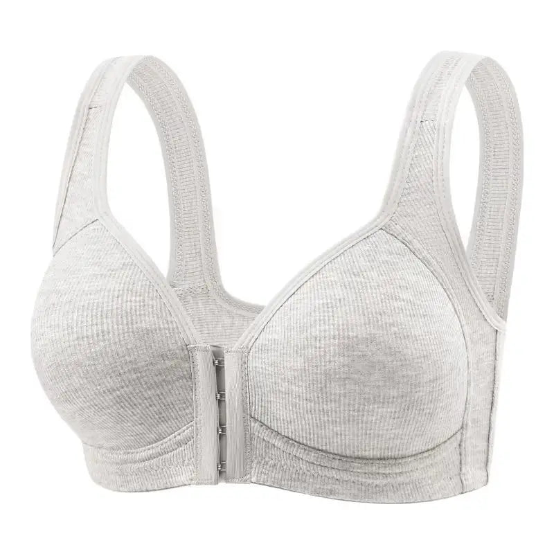Women's Bra Wire-Free Front Closure Solid Color Full Coverage Fixed Cups More Considerate for Middle-Aged And Elderly Individual